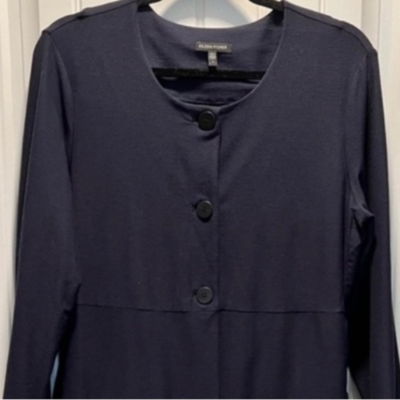 Eileen Fisher Navy Tunic Jacket‎ 3-Button 3/4 Sleeve Front Pockets Size S. - Picture 1 of 9